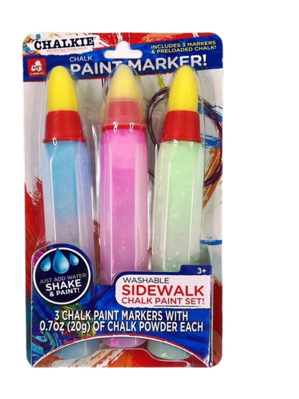 Lanard Jumbo Washable Side Walk‎ Chalk Paint Marker Brushes Set 3 Red Green Blue